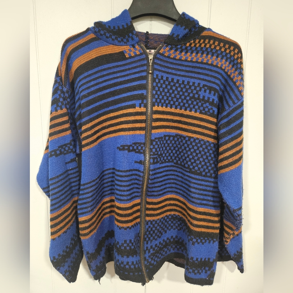 VTG 80's Saturdays Blanket Knit Hoodie Sweatshirt Size M/L Grunge Skate Hippie